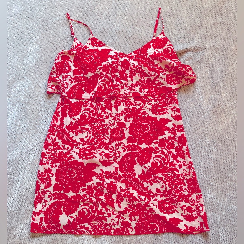 INTERMIX 100% Silk Floral Cami Top Red White Adjustable Straps Small